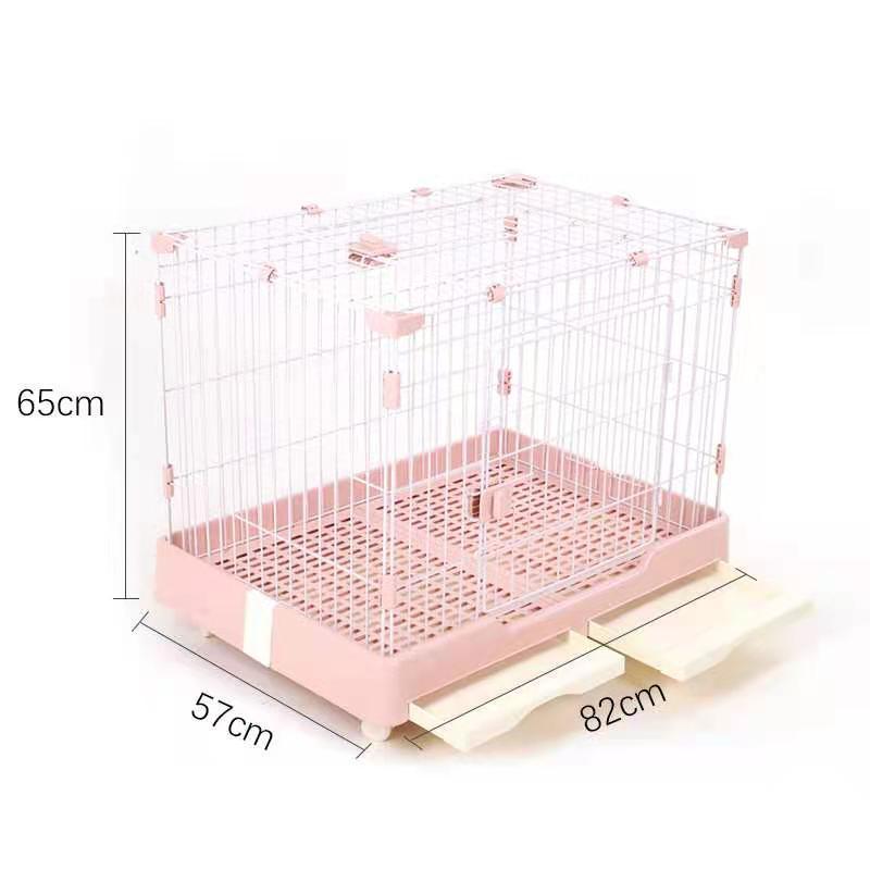 Wholesale Foldable Plastic Metal dog Kennel Fence 2-open Door Pet Dog Cage with Tray and Wheels