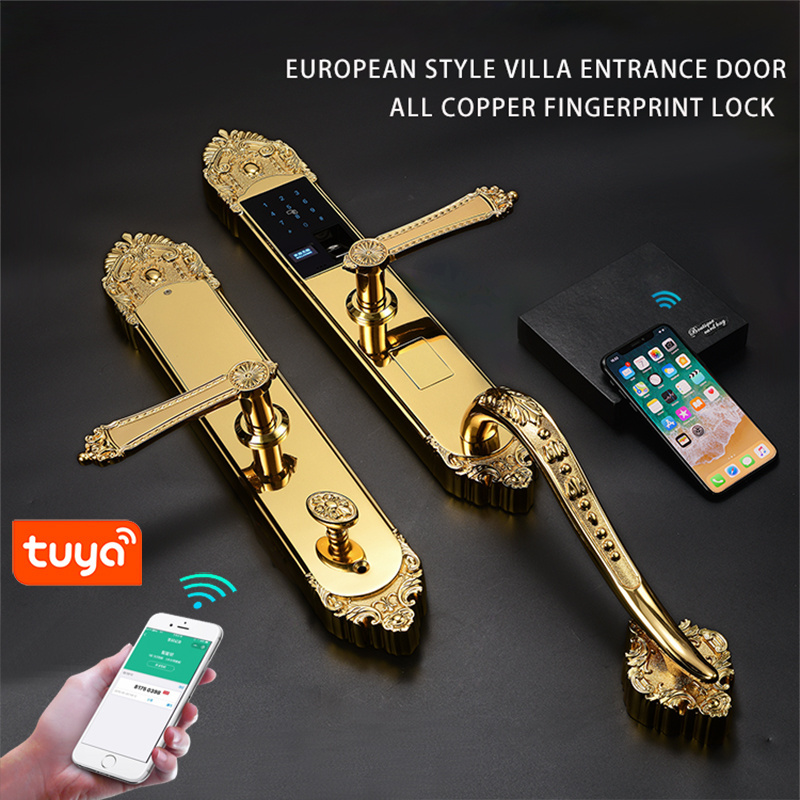 High end luxury high-quality gold pure copper all copper mobile phone tuya wifi remote control intelligent door lock