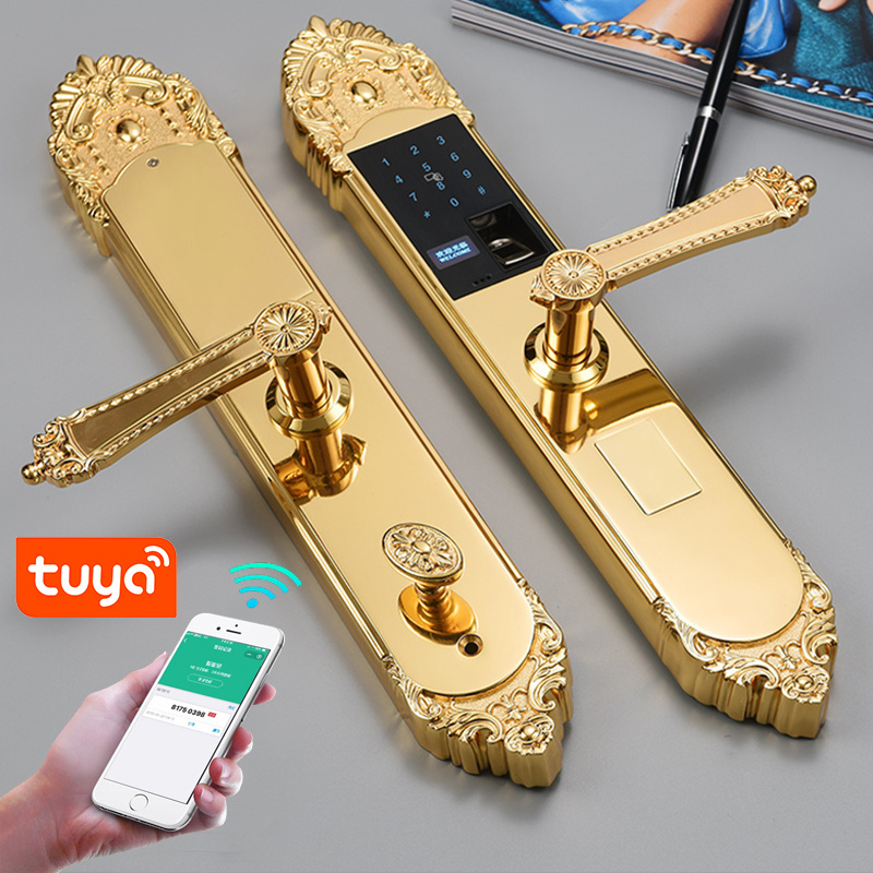 High end luxury high-quality gold pure copper all copper mobile phone tuya wifi remote control intelligent door lock