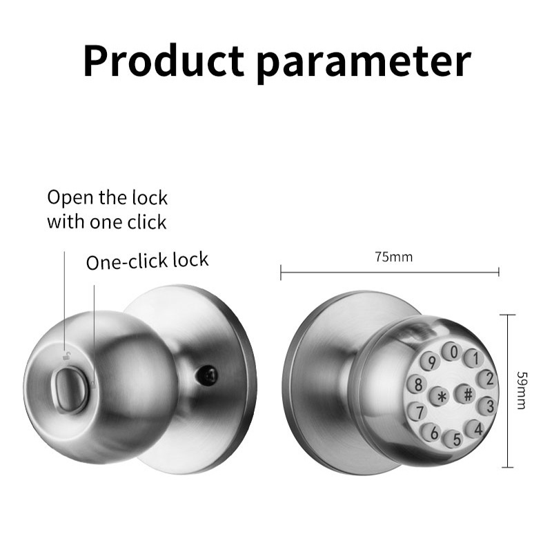 Satin Nickel Door Knob and American Knob Combination Pellet Pushbutton Smart Interior Wood Door Lock