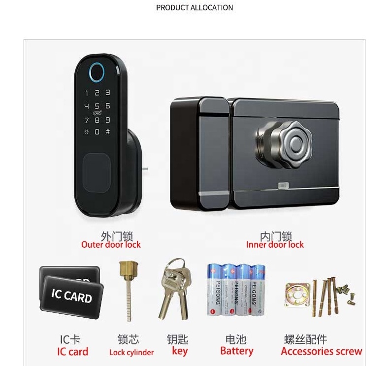 Smart Password Fingerprint Key Night Latch Gate Outdoor Waterproof Digital Garden Electric Rim Lock