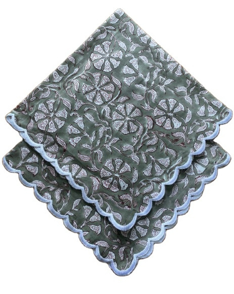 Best Quality Indian Floral Hand Block Printed Embroidery 100% Cotton Cloth Napkins in Pink, Taffi Pink, Pickle Green Color