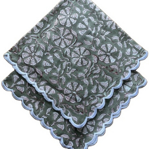 Best Quality Indian Floral Hand Block Printed Embroidery 100% Cotton Cloth Napkins in Pink, Taffi Pink, Pickle Green Color