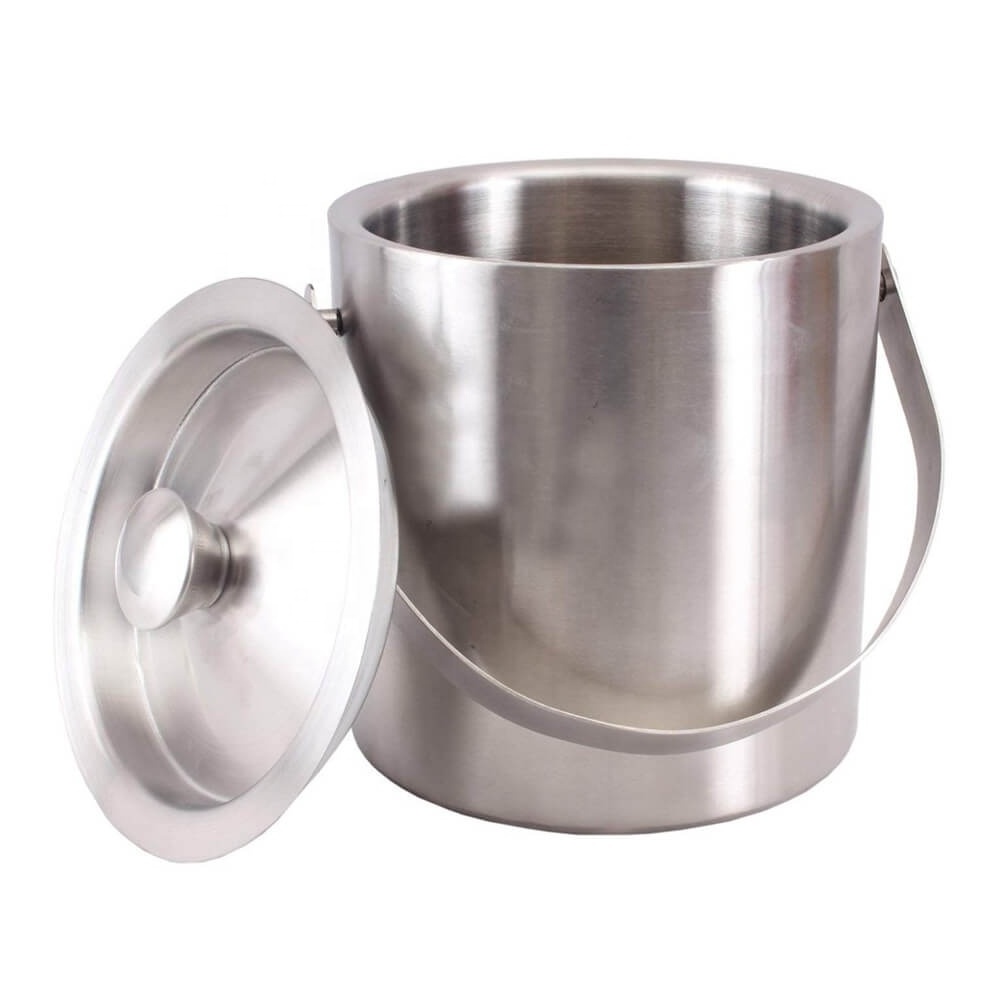 Double Wall Stainless steel Ice Bucket with Lid & Ice Tongs  Insulated Strainer Keeps Ice Cold & Dry For Bars, BBQ, Party KING