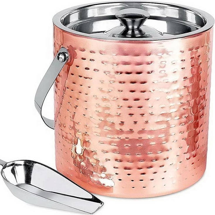 Double Wall Stainless steel Ice Bucket with Lid & Ice Tongs  Insulated Strainer Keeps Ice Cold & Dry For Bars, BBQ, Party KING