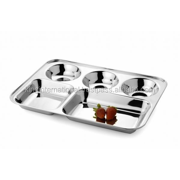 stainless steel 5 compartment thali  Plate Dinner Tray round shape compartment plate square shape mess tray 4 in 1 plate