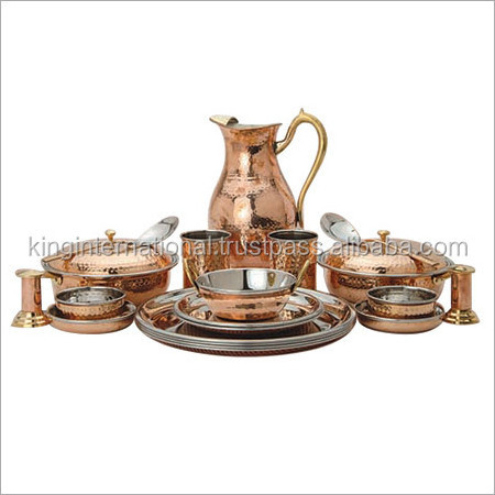 Indian Dinnerware Stainless Steel Brass Traditional Dinner Set of 1 Thali Plate 5 Bowls 1 Glass and 1 Spoon KING