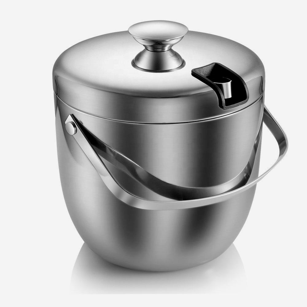 Double Wall Stainless steel Ice Bucket with Lid & Ice Tongs  Insulated Strainer Keeps Ice Cold & Dry For Bars, BBQ, Party KING