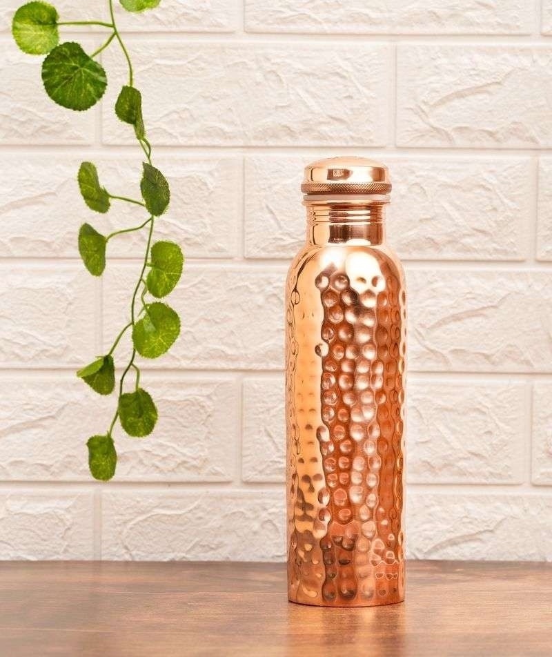 Best Selling Diamond Hammered 35 Oz Drink Ware Set Pure Copper Water Bottle Hammered 100% Pure Copper Water Bottle With Set