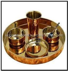 Indian Dinnerware Stainless Steel Brass Traditional Dinner Set of 1 Thali Plate 5 Bowls 1 Glass and 1 Spoon KING