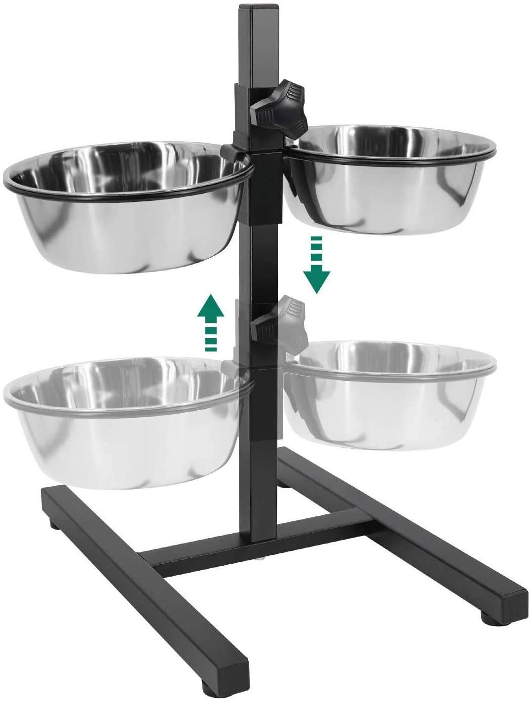 pet Feeder Raised Dog Bowls , Dog Feeding Station , H-Base Double Bowl Stand , Two Stainless Steel Removable Bowls Set of 2