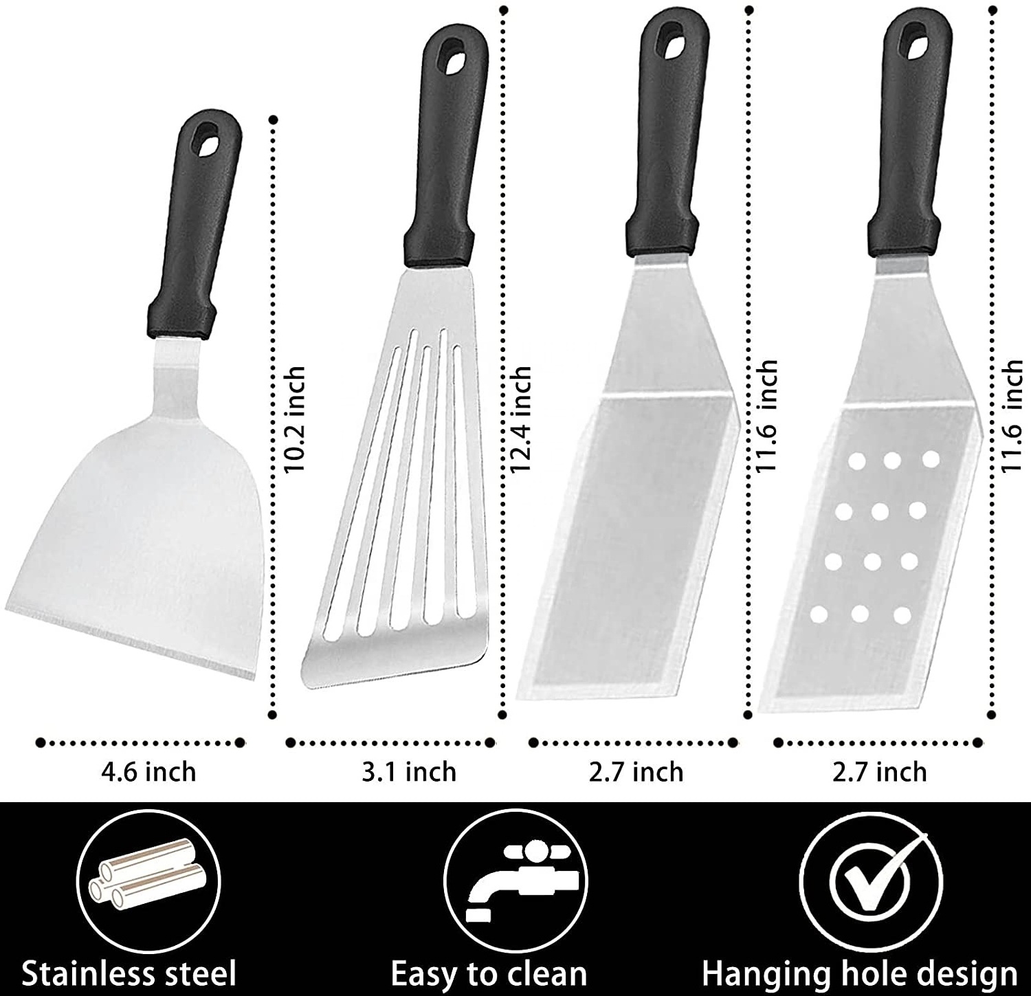 king international Griddle Spatula Set of 7  Stainless Steel Griddle Accessories - Metal Spatulas Scraper for Flat Top Cast Iron