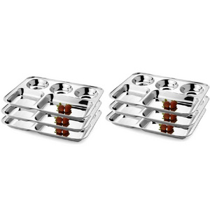 king Steel Rectangular Platter CU Hammer - Mess Tray - Dinner Plate Divided Plate/Thali/Mess Tray Set, Silver