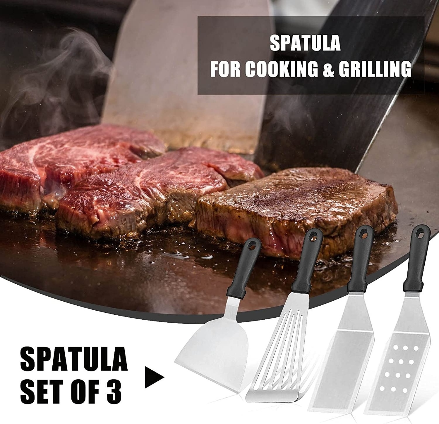 king international Griddle Spatula Set of 7  Stainless Steel Griddle Accessories - Metal Spatulas Scraper for Flat Top Cast Iron