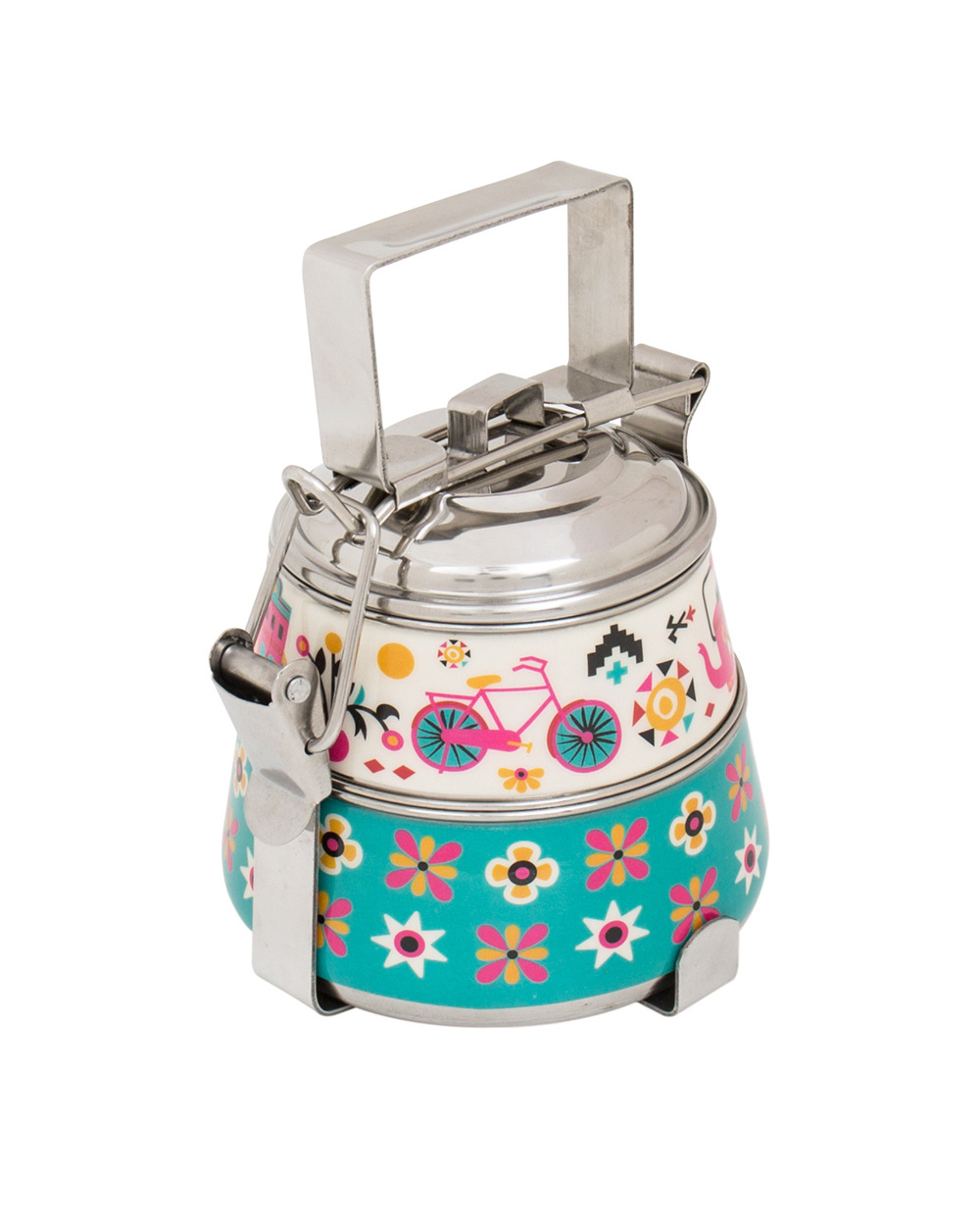 Logo printed multi compartment leakproof retro metal tiffin lunch box stainless steel with lock