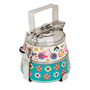 Logo printed multi compartment leakproof retro metal tiffin lunch box stainless steel with lock