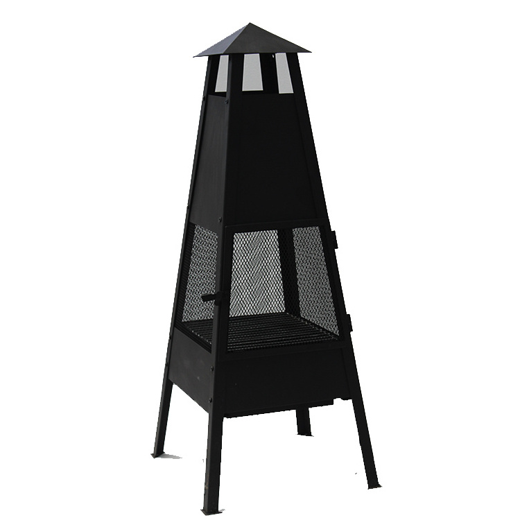 Outdoor Fireplace Fire Pit Chimney with High Steel Chimeneas Heat Resistant Paint and Powder Coated Painting Poker and BBQ Grill