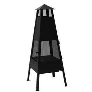 Kingjoy patio steel black tower shape chimney outdoor bbq grill fireplace log burning heater KD structure easy assembly