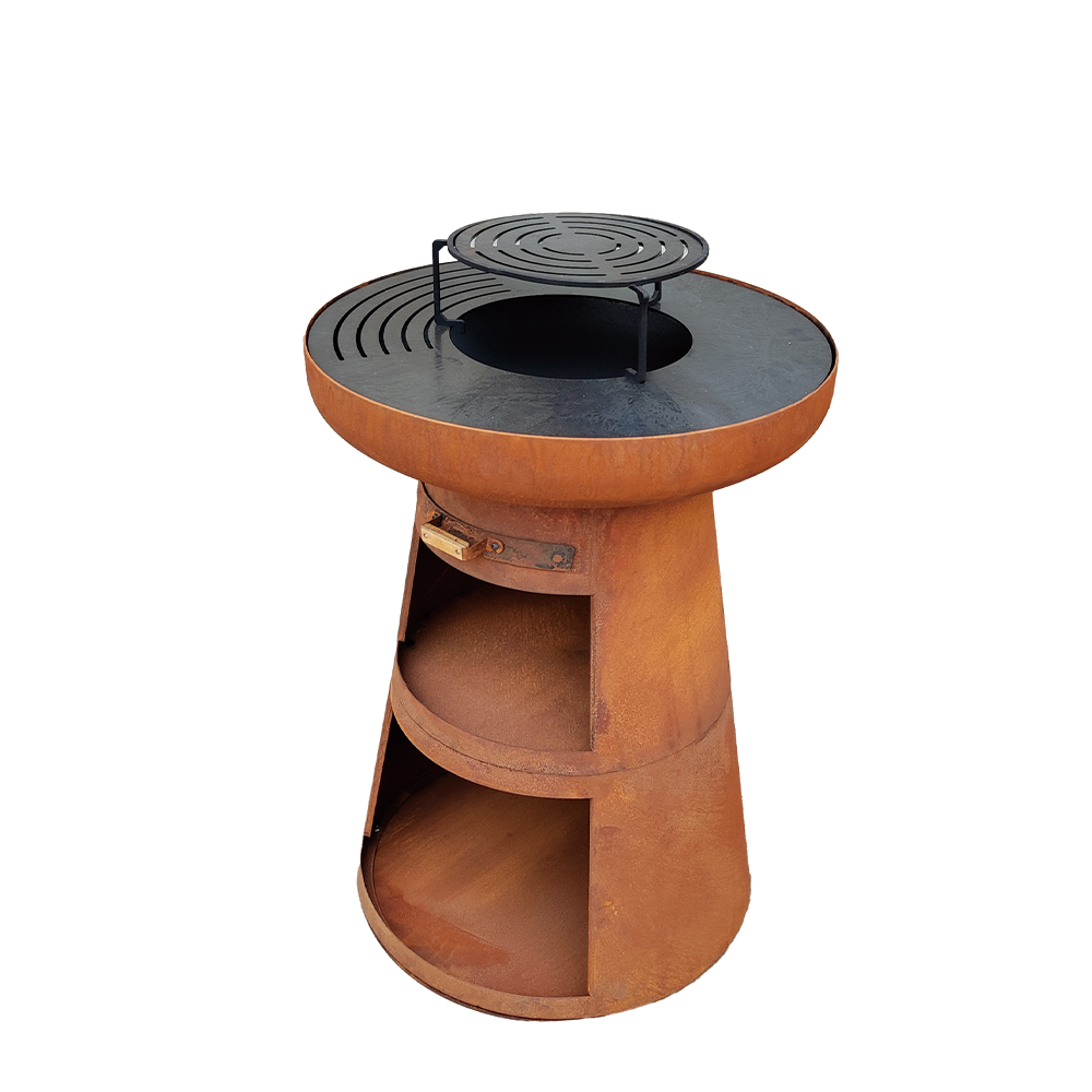 Durable corten Steel Fire Pit Brasero with Built-in Plancha for Long-Lasting Use