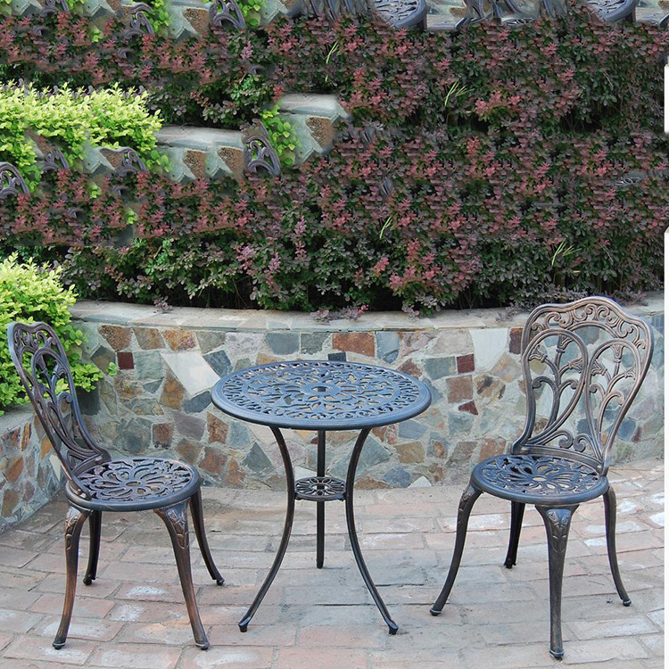 3 pieces cast aluminum bistro set black for garden use