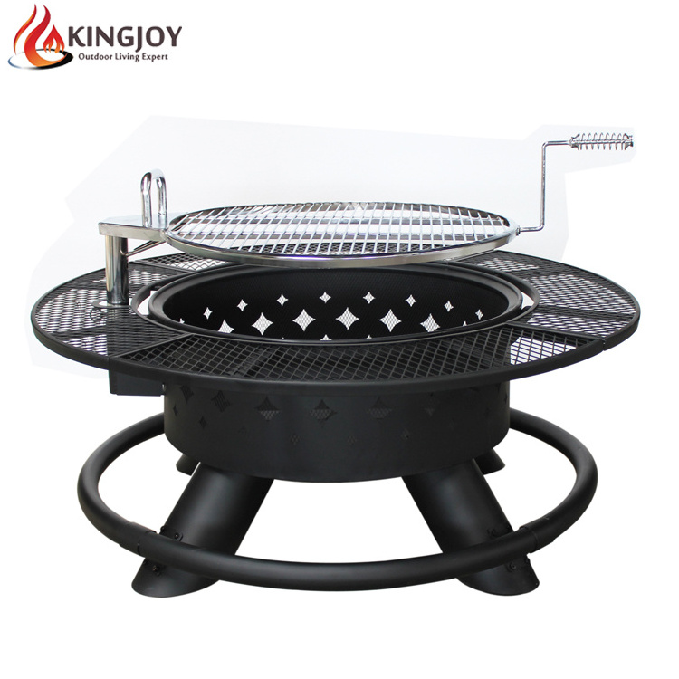 Backyard High Quality Deep Fire Pit with Cooking Grill Fire Bowl with High Temperature Stand Paint Steel All-season KD Structure