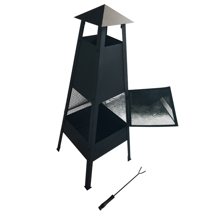 Kingjoy patio steel black tower shape chimney outdoor bbq grill fireplace log burning heater KD structure easy assembly