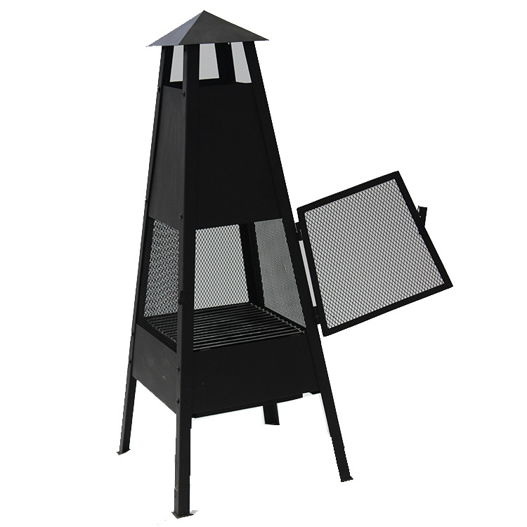 Outdoor Fireplace Fire Pit Chimney with High Steel Chimeneas Heat Resistant Paint and Powder Coated Painting Poker and BBQ Grill