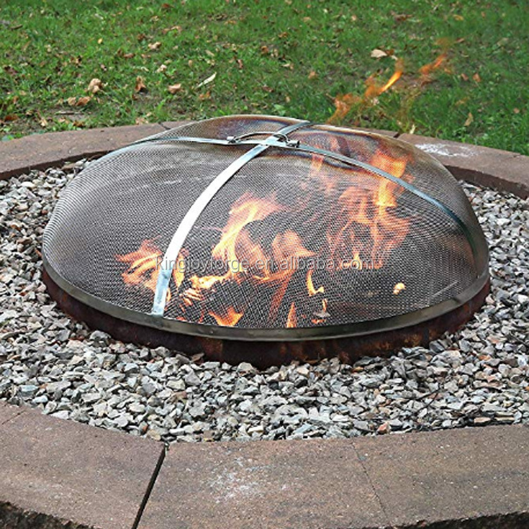 Stainless steel Fire Pit Spark Screen for 19inch fire pit Round Cover With Mesh ember Screen and Handle