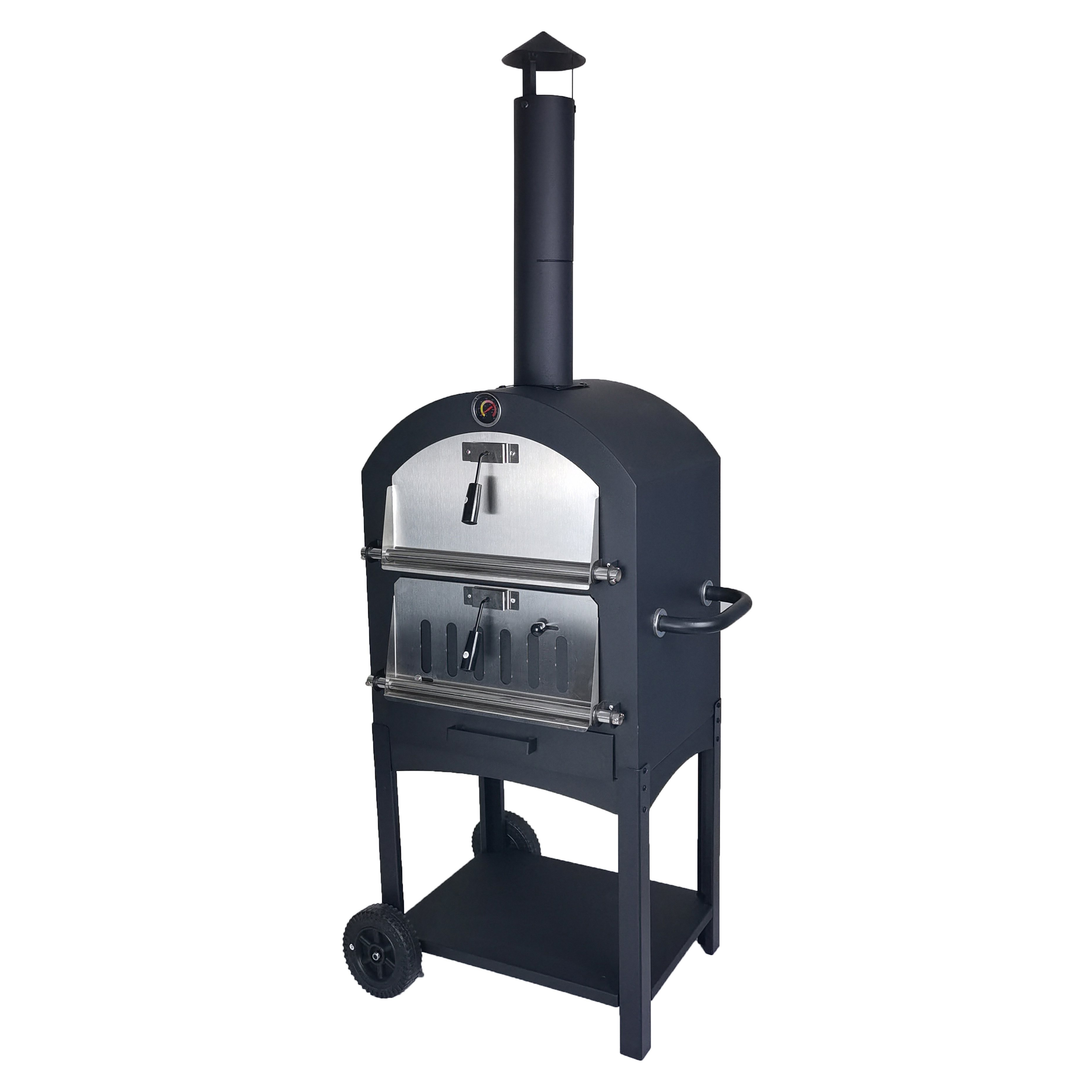 Multi-Functional BBQ Smoker & Wood Fired Pizza Oven with wheel