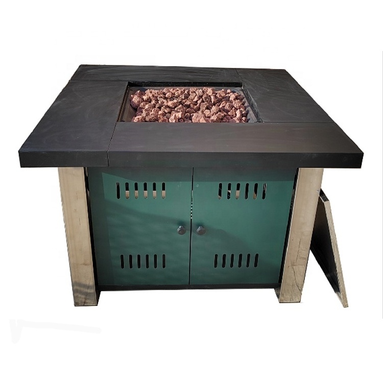 50000 BTU Outdoor Square Propane Gas Fire Pit Table with Lava Rock Stone