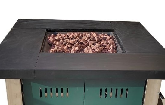 50000 BTU Outdoor Square Propane Gas Fire Pit Table with Lava Rock Stone