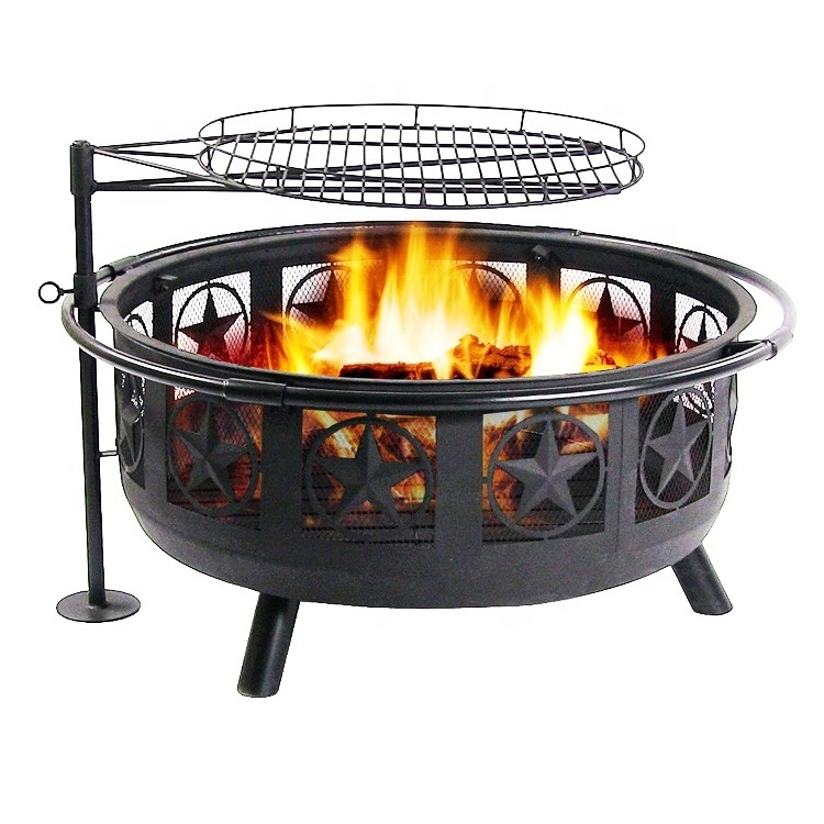 Outdoor Wood Burner Charcoal  Steel Patio backyard Camping Burning bonfire Fire Pit  with bbq grill