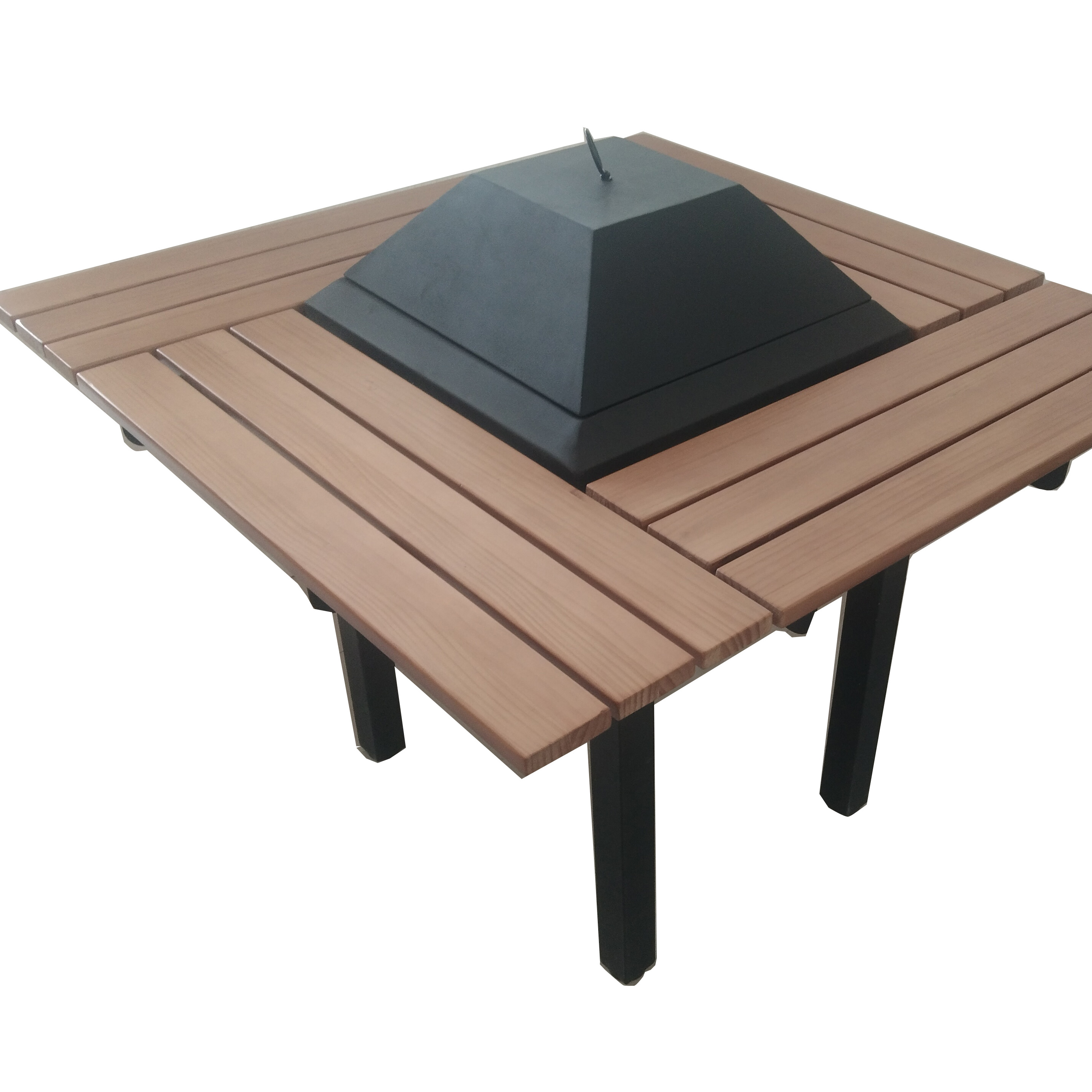 Multi-Function Wooden Table with BBQ Grill Charcoal Fire Pit Table Outdoor Dining