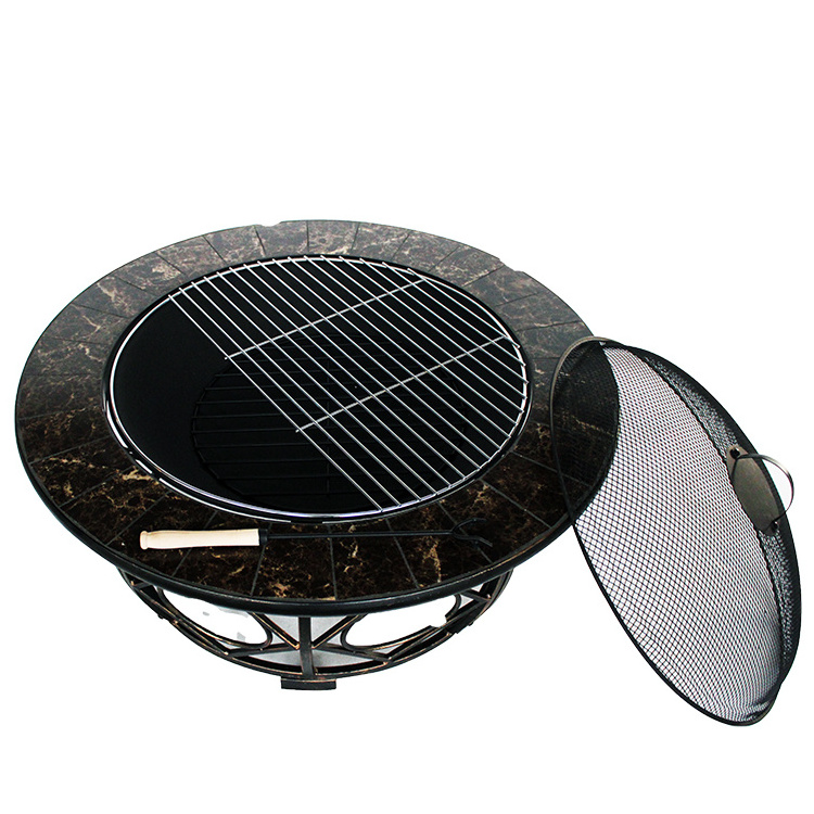 30 Inch Wood Burning Outdoor black Mosaic Tile Table Fire Pit