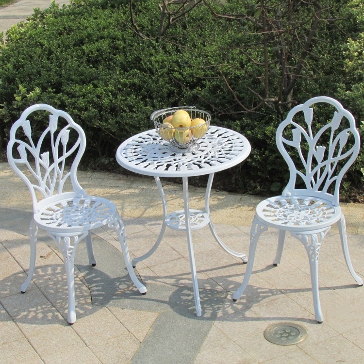 Garden Set Patio Cast Aluminum All Weather Outdoor 3 Pieces Tulip Bistro set