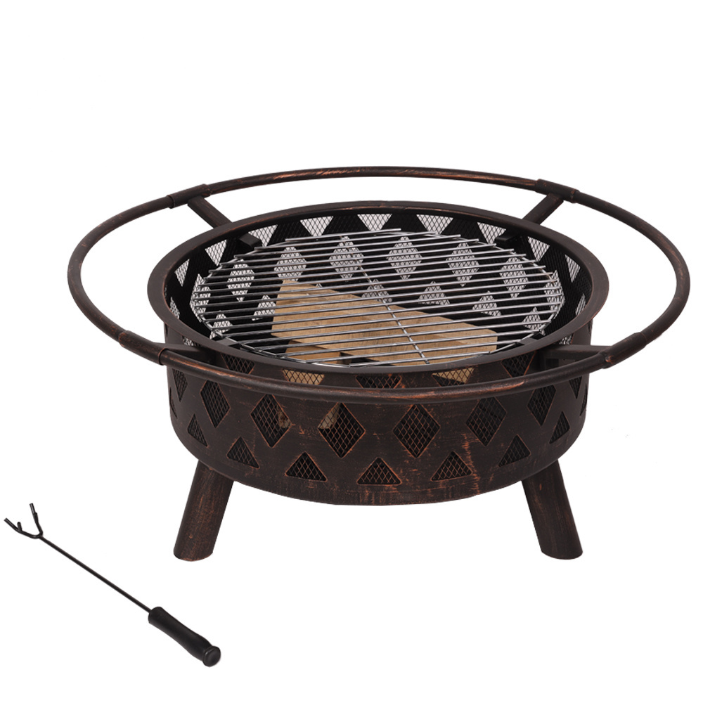 Fire Pit for Outside, 30 Inch Large Outdoor Wood Burning Fire Pits, Patio Backyard Firepit with Steel BBQ Grill Cooking Grate