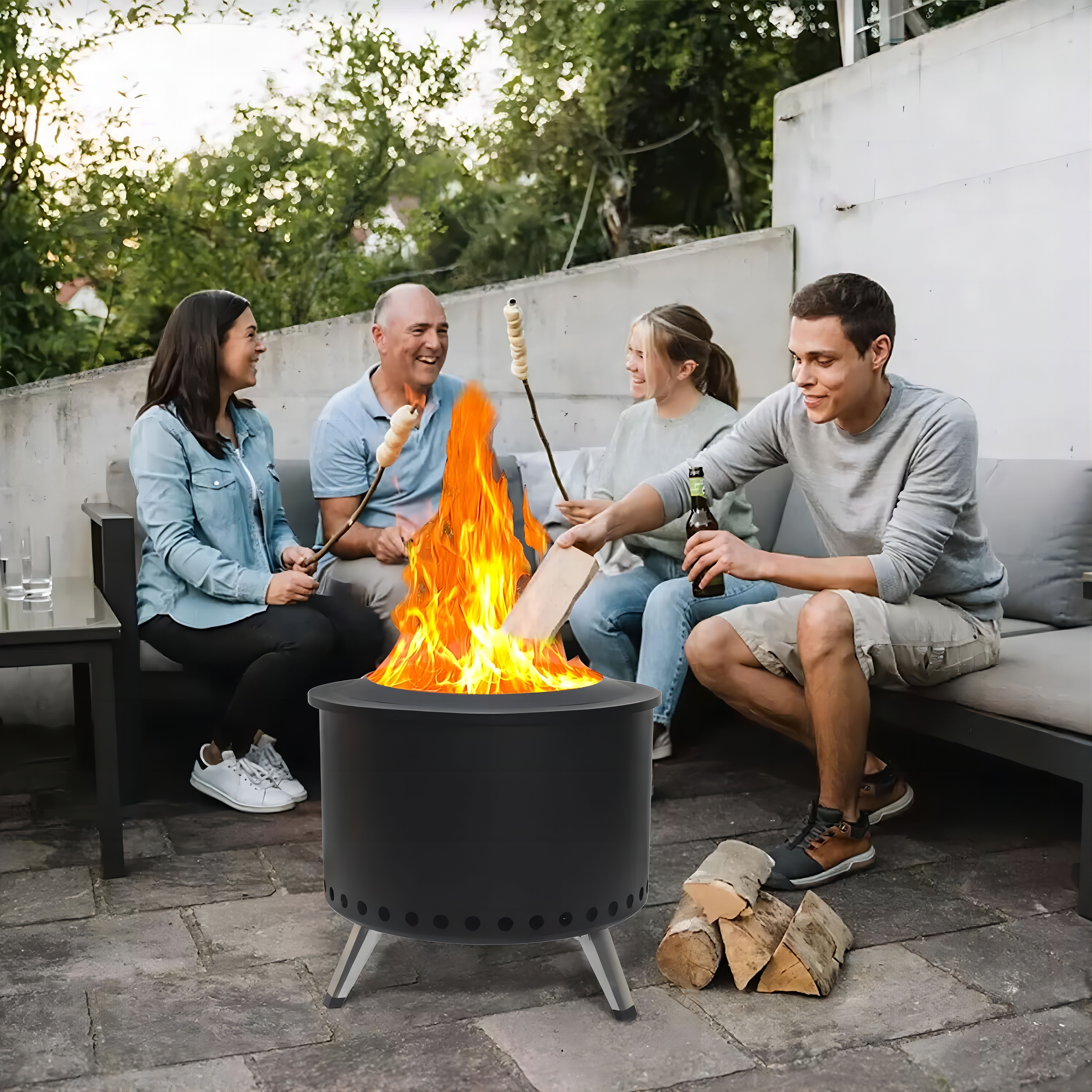 Kingjoy steel camping fire pit wood burning stove city bonfire smokeless brasero with folding legs