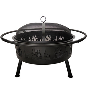 Kingjoy Customized Large round Fire Pit Steel Patio Grill with Charcoal Pot Portable Barbecue & Bar Charcoal BBQ Pit