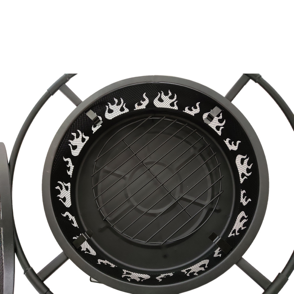 Kingjoy Customized Large round Fire Pit Steel Patio Grill with Charcoal Pot Portable Barbecue & Bar Charcoal BBQ Pit