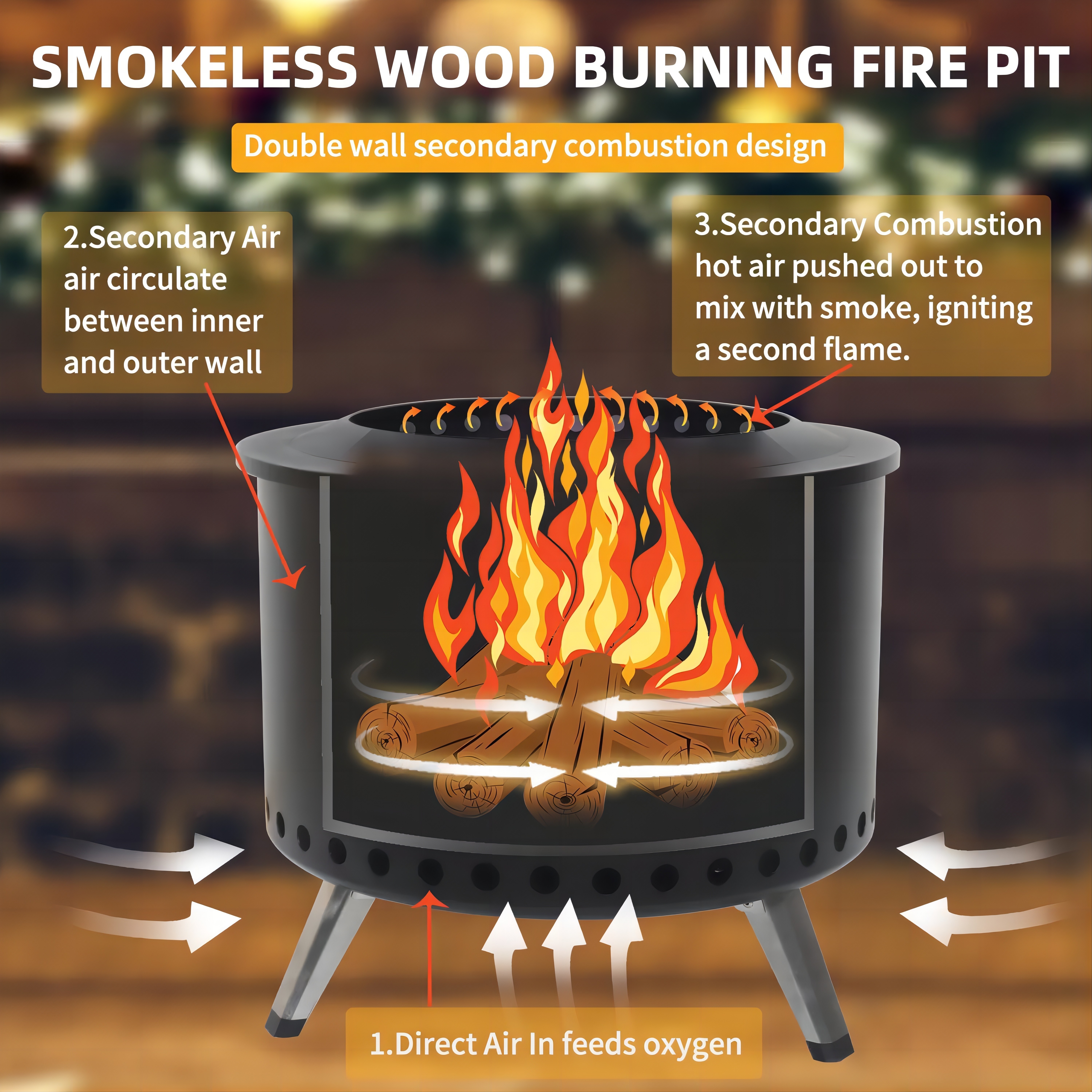 Kingjoy steel camping fire pit wood burning stove city bonfire smokeless brasero with folding legs