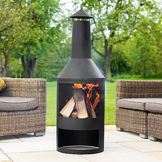 Chimenea Style Fire Pit with Wood Storage