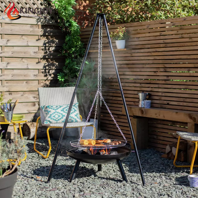 Campfire tripod grill steel fire pit with hanging bbq grill