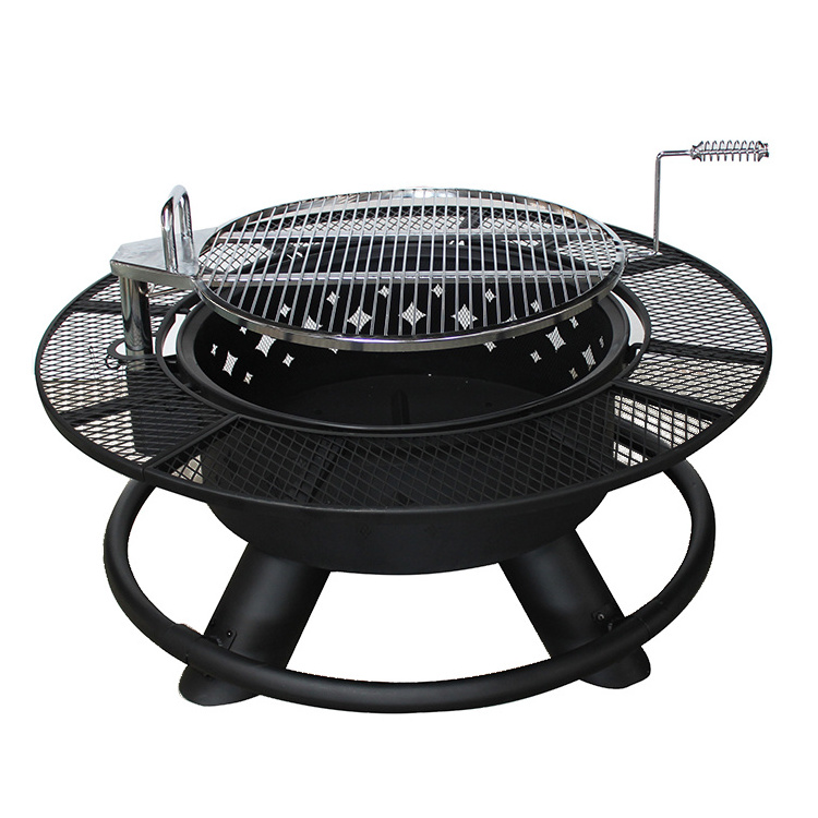 Outdoor wood burning table fire pit with bbq grill firepits