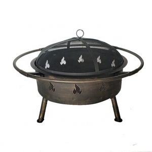 30 Inch Bronze Flame Laser Cutting Wood Burning Fire Pit with Steel Spark Screen