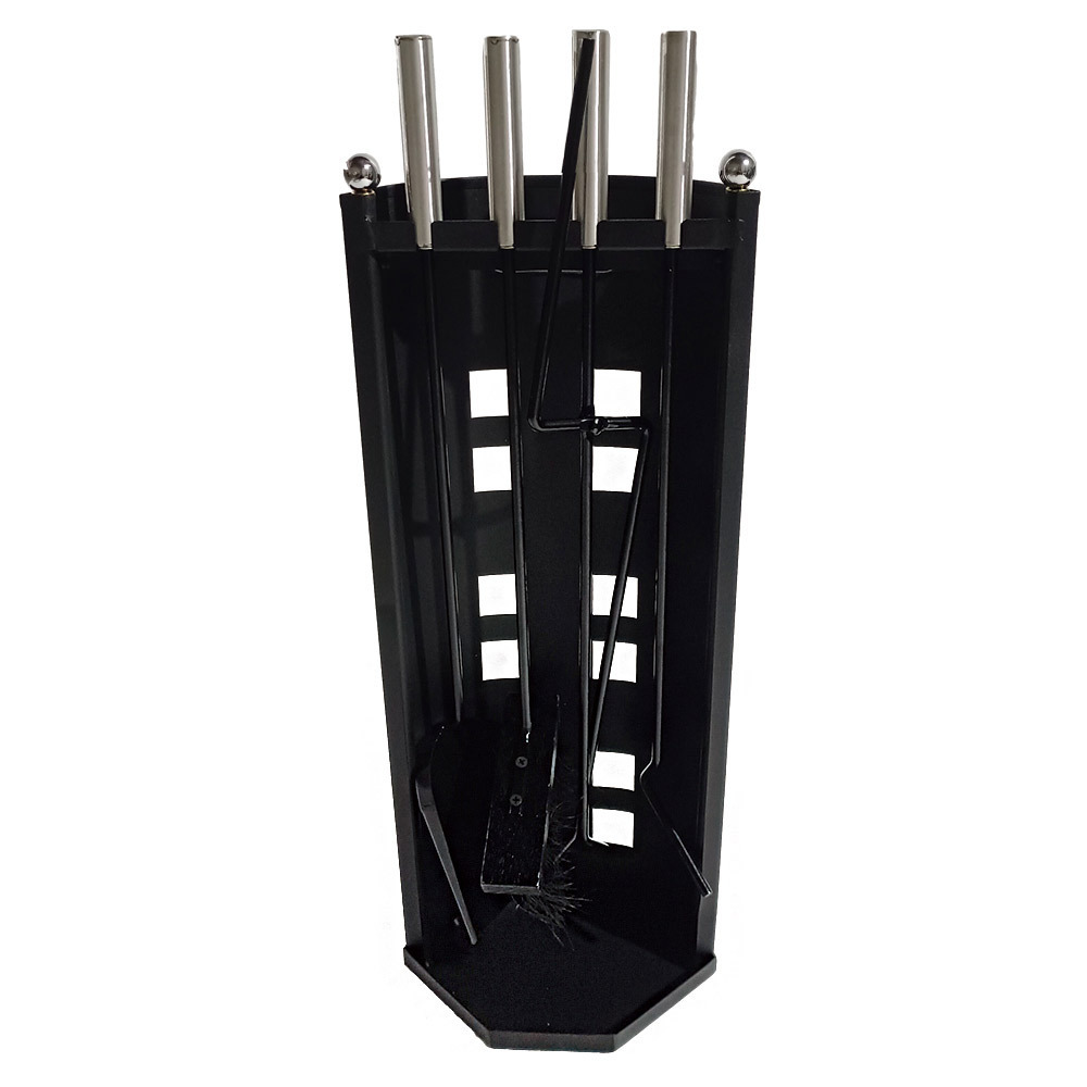 Black Steel 5pc Fireplace Companion Tool Set with Stainless Steel Handle