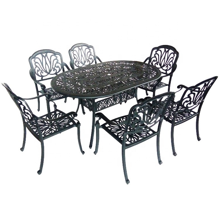 Hotselling Outdoor Furniture 6 Seater Patio Set Oval Cast Aluminium Garden Set Modern Outdoor Cast Aluminum Metal Comfortable