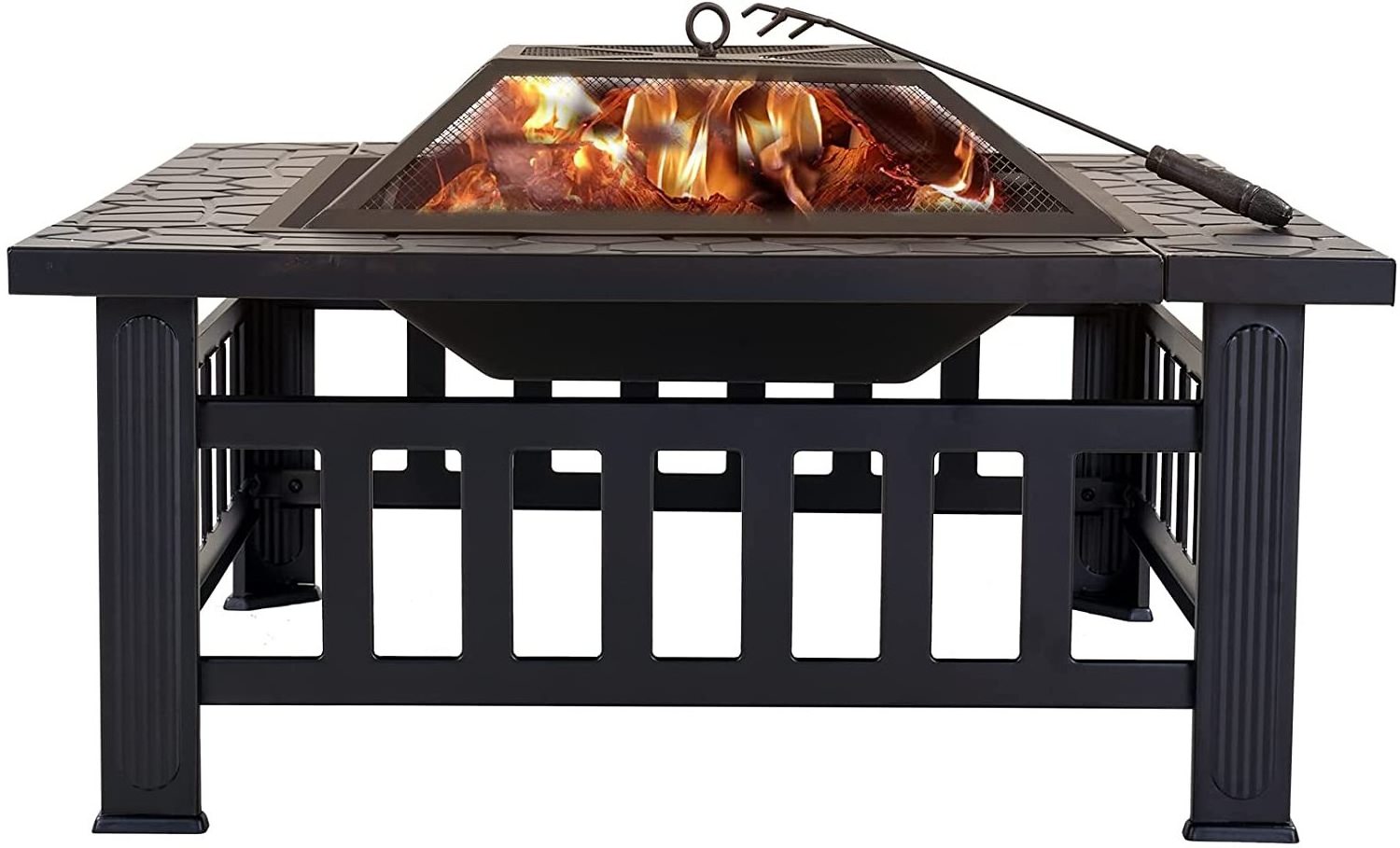 32 Inch 3 In 1 Outdoor Metal Square Firepit Table BBQ Stove