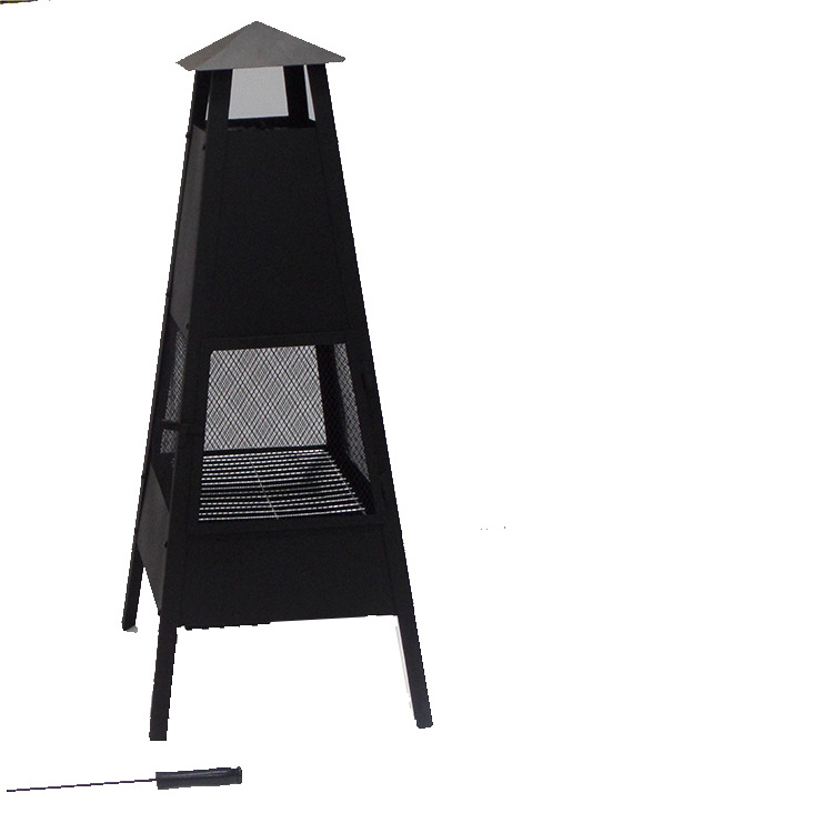 Outdoor Fireplace Fire Pit Chimney with High Steel Chimeneas Heat Resistant Paint and Powder Coated Painting Poker and BBQ Grill