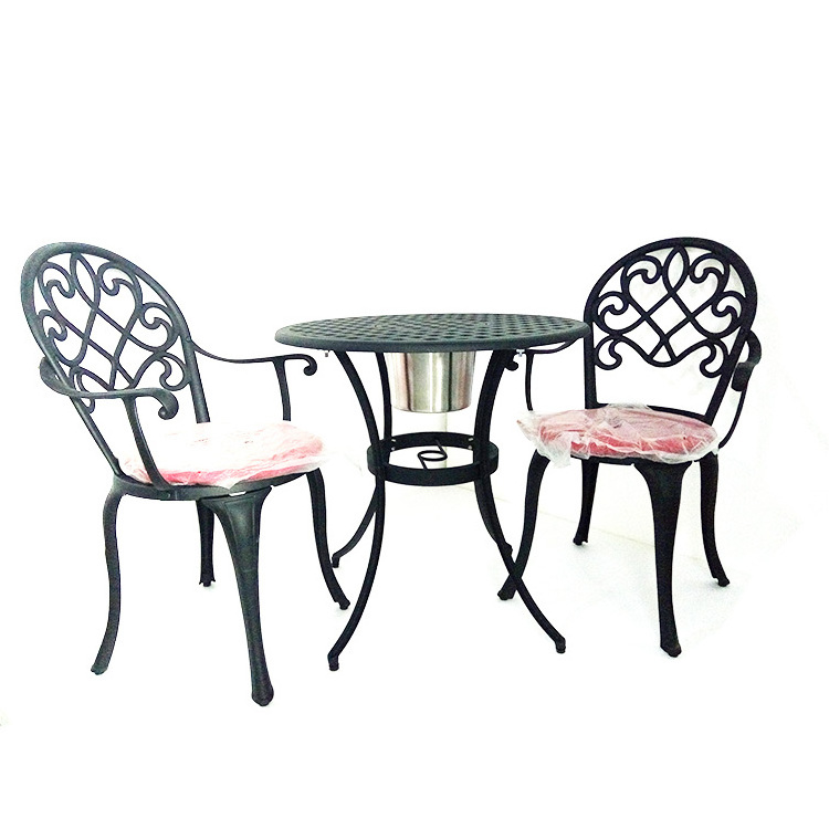 Garden cast aluminum outdoor bistro set with ice bucket