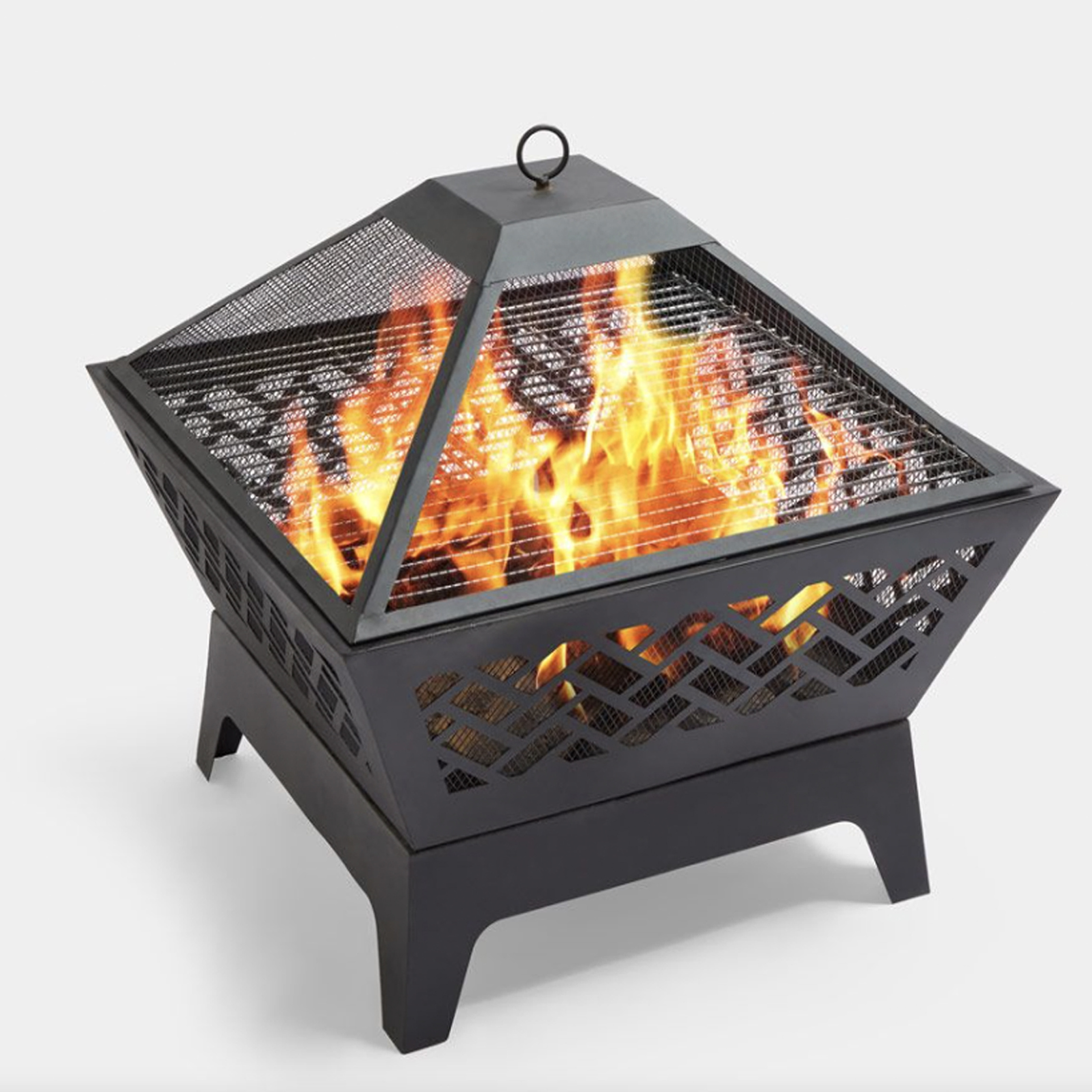 24 Inch Outdoor Garden Firepit Square Wood Chevron Fire Pit